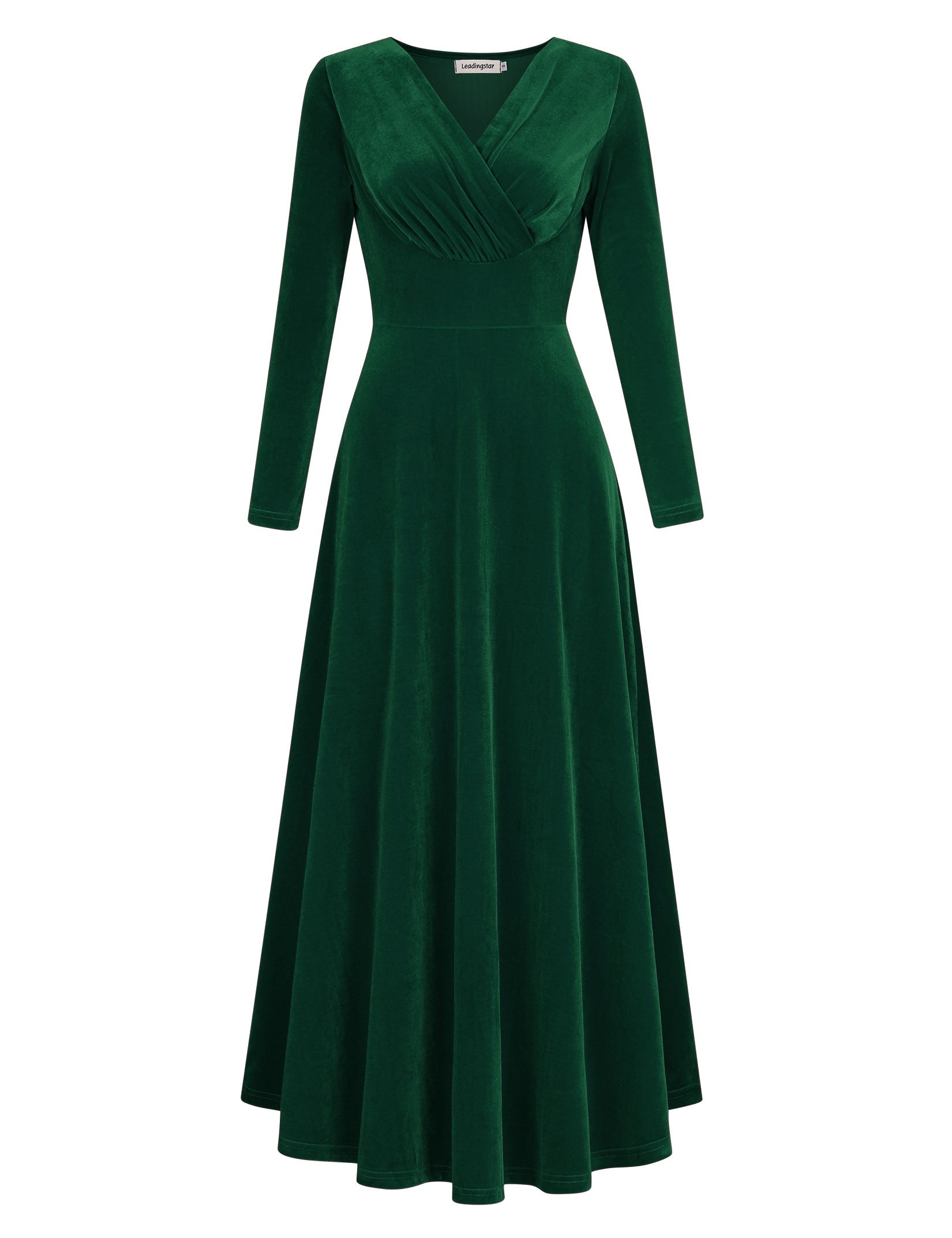 YESFASHION Women's V-Neck Velvet Smart Formal Party Maxi Dress Green