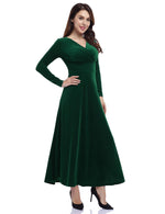 YESFASHION Women's V-Neck Velvet Smart Formal Party Maxi Dress Green