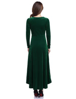 YESFASHION Women's V-Neck Velvet Smart Formal Party Maxi Dress Green