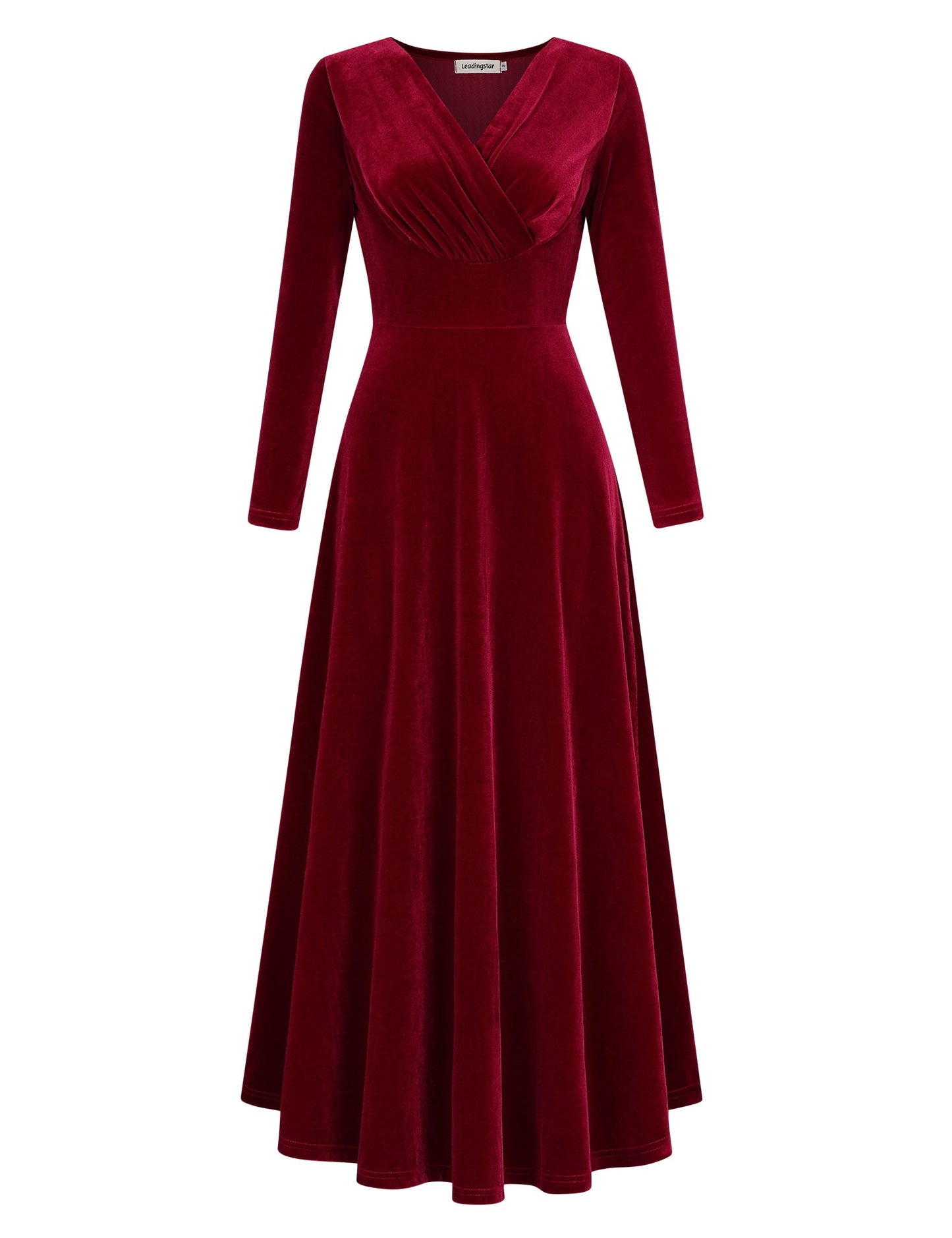 YESFASHION Women's V-Neck Velvet Smart Formal Party Maxi Dress Wine Red