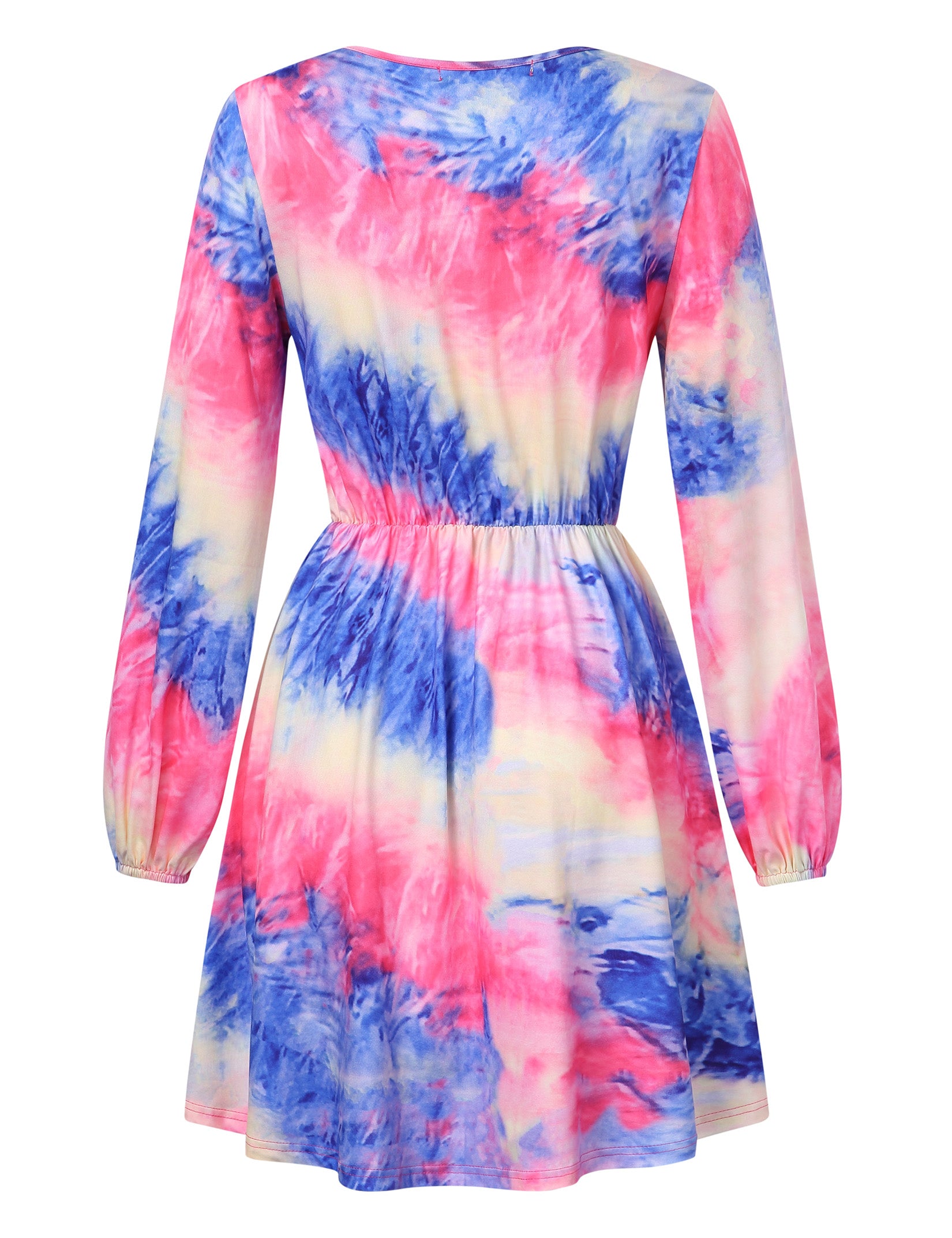 YESFASHION Women V Neck Skating Dress Long Sleeves Printed Casual Dress