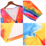 YESFASHION Women V Neck Skating Dress Long Sleeves Printed Casual Dress Rainbow