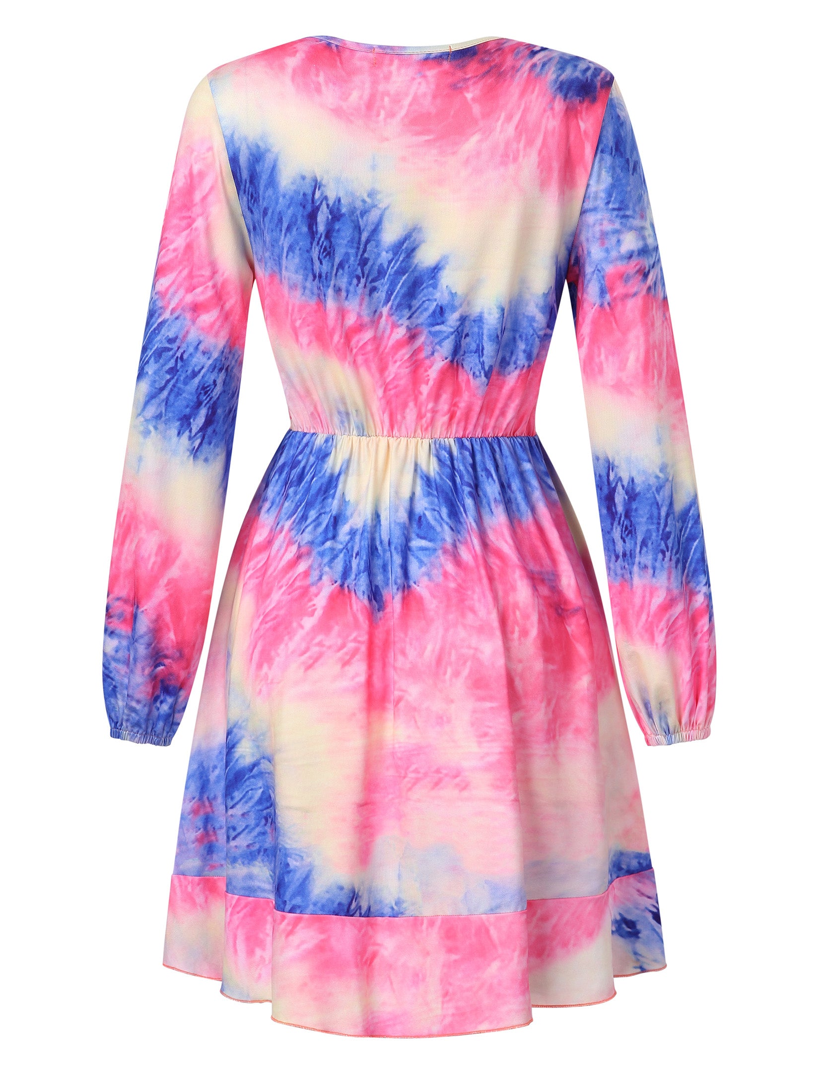 YESFASHION Women Deep V Neck Empire Waist Skater Dress Long Sleeve Print Ruffle Hem Summer Dresses