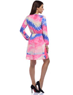 YESFASHION Women Deep V Neck Empire Waist Skater Dress Long Sleeve Print Ruffle Hem Summer Dresses