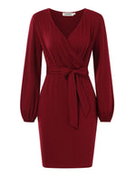 YESFASHION Women's V Neck Long Sleeves Dress Slim Mini Dress