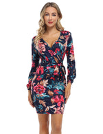 YESFASHION Women's V Neck Long Sleeves Dress Slim Party Dress Black