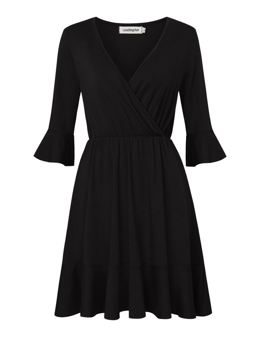 YESFASHION Women's Wrap Dress Fall 3/4 Sleeve Dresses