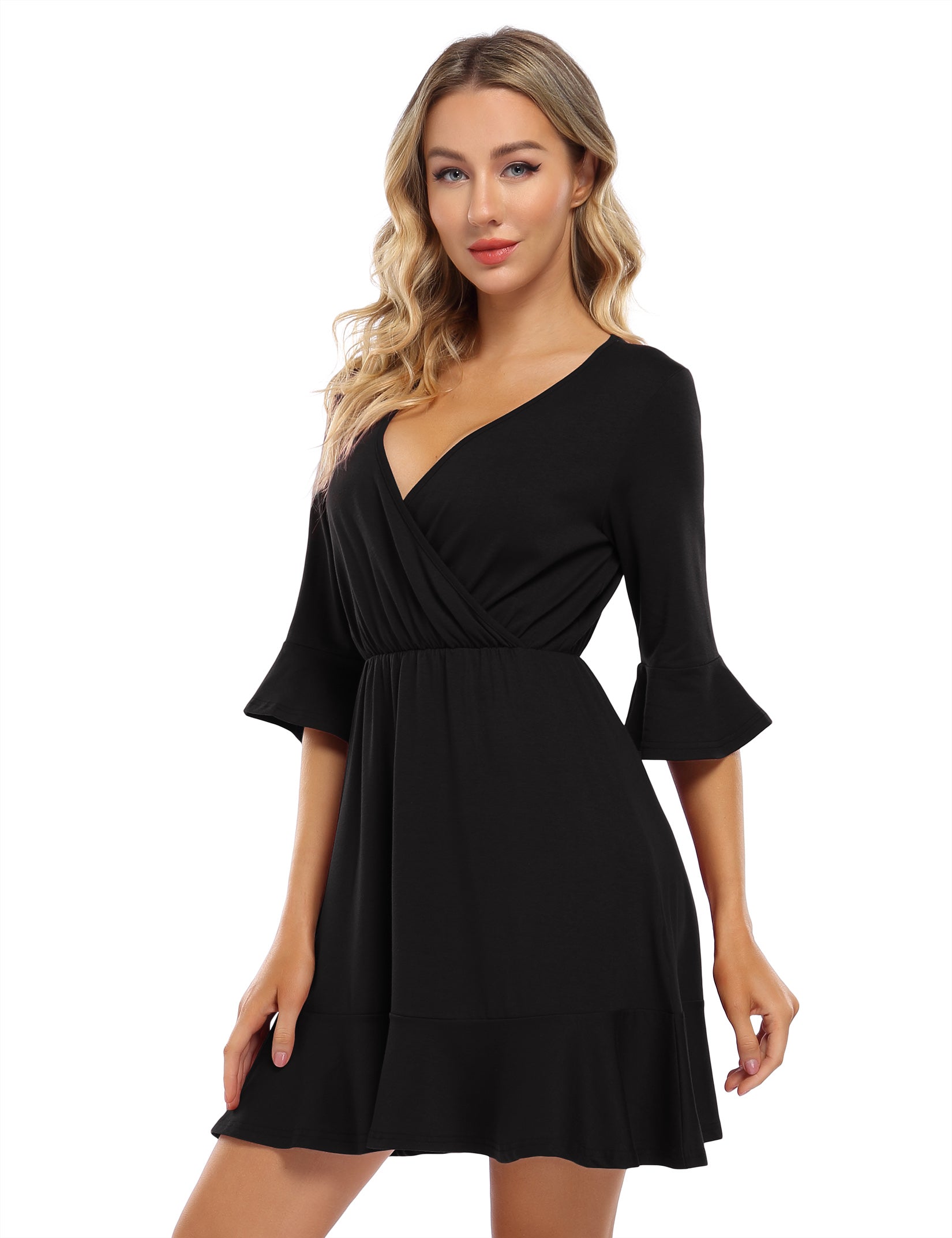 YESFASHION Women's Wrap Dress Fall 3/4 Sleeve Dresses