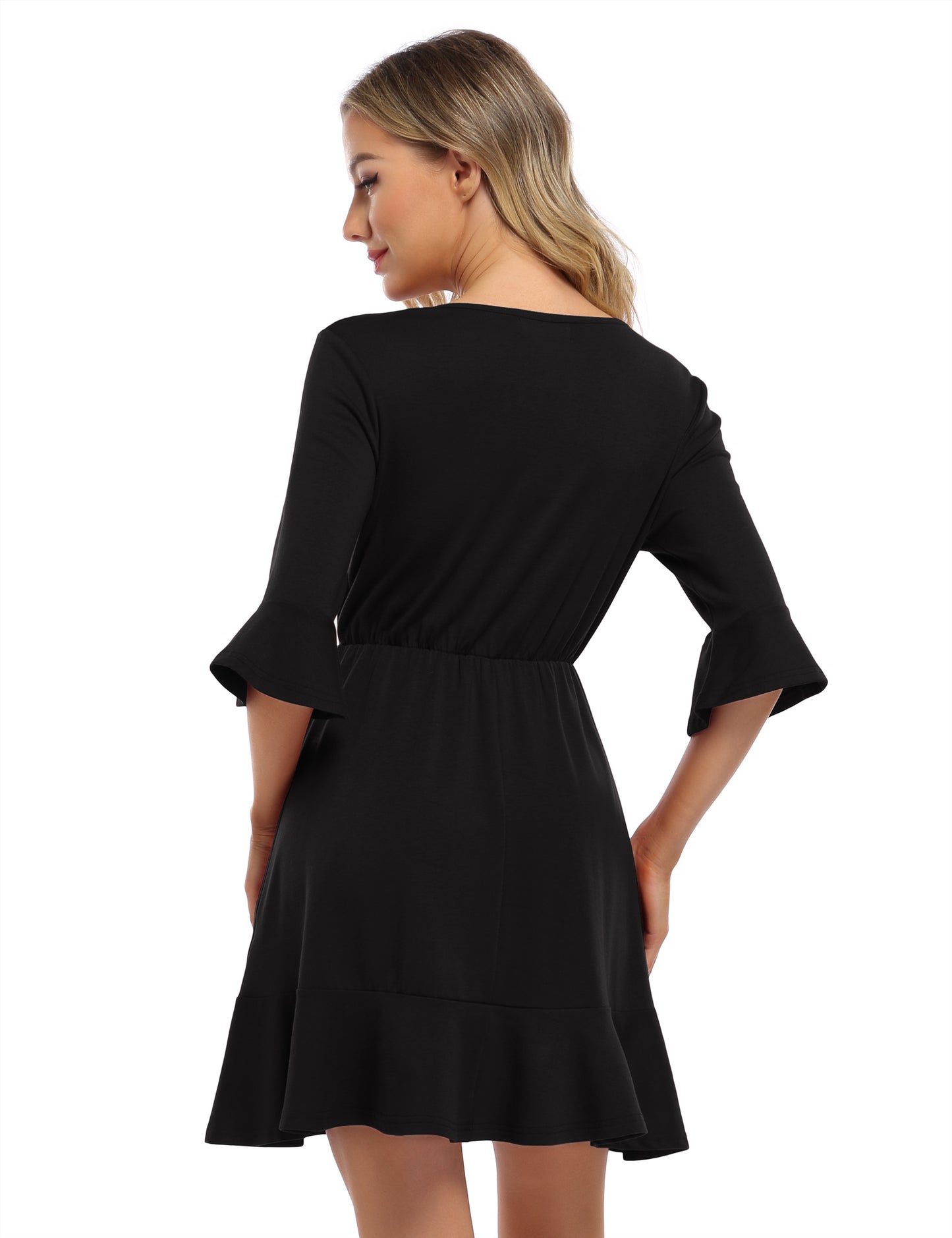 YESFASHION Women's Wrap Dress Fall 3/4 Sleeve Dresses