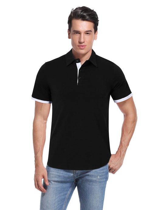 YESFASHION Mens Collared Shirts Short Polo Shirt Black