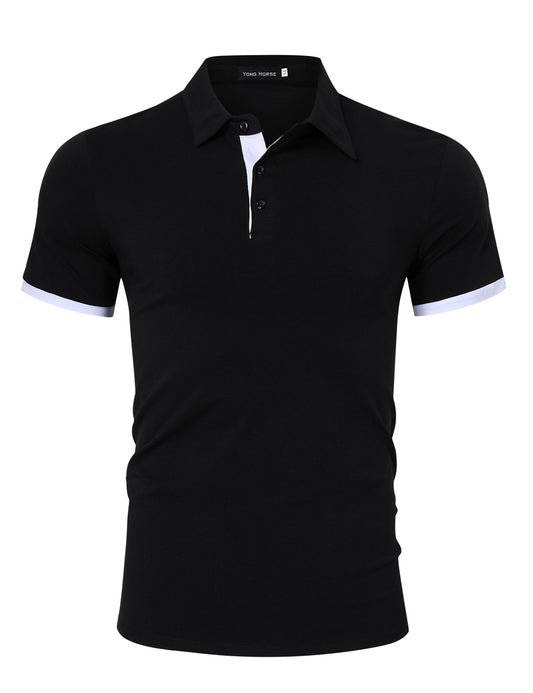 YESFASHION Mens Collared Shirts Short Polo Shirt Black