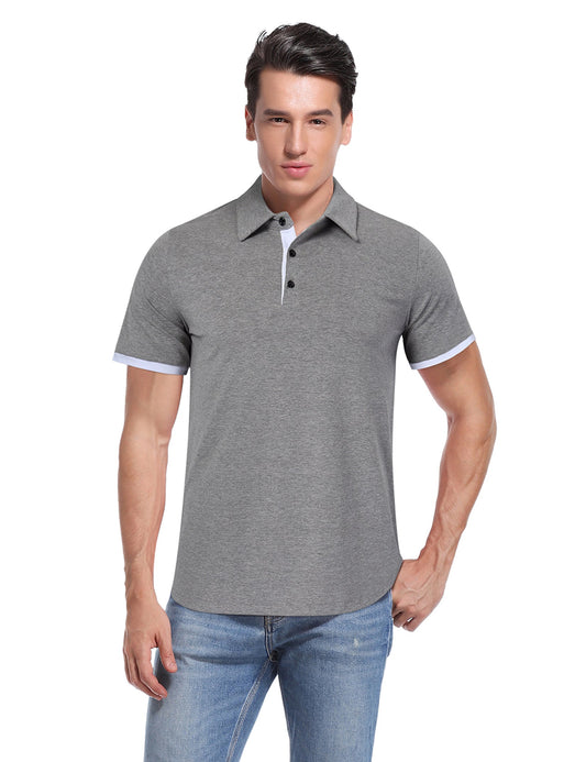 YESFASHION Mens Collared Shirts Short Polo Shirt Grey