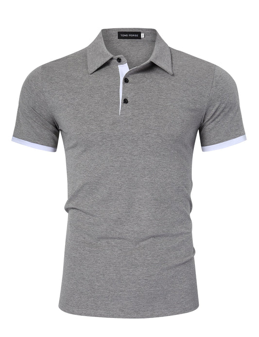 YESFASHION Mens Collared Shirts Short Polo Shirt Grey