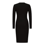 YESFASHION Women Long-sleeved V-neck Slim Strap Mid-length Dress