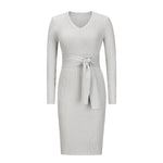 YESFASHION Puff Long Sleeve Knitted Midi Skirt Dress