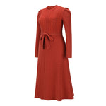 YESFASHION Puff Long Sleeve Knitted Midi Skirt Dress