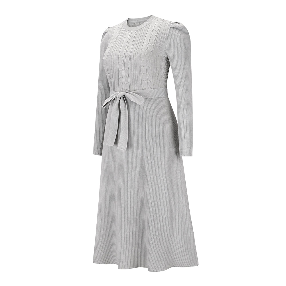 YESFASHION Puff Long Sleeve Knitted Midi Skirt Dress