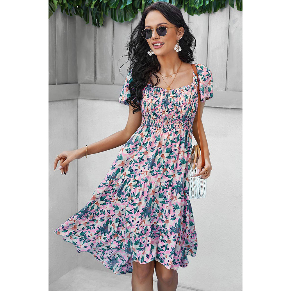 YESFASHION Bohemian Print Dress 2022 Summer Short Sleeve Mori Dress