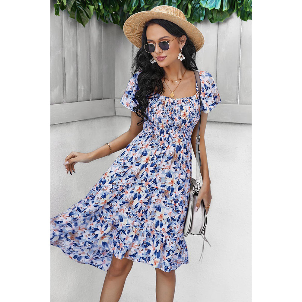 YESFASHION Bohemian Print Dress 2022 Summer Short Sleeve Mori Dress