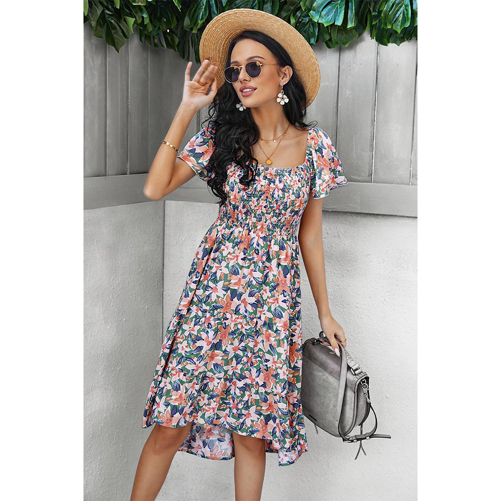 YESFASHION Bohemian Print Dress 2022 Summer Short Sleeve Mori Dress