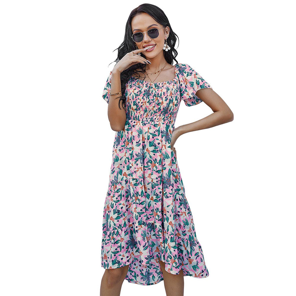 YESFASHION Bohemian Print Dress 2022 Summer Short Sleeve Mori Dress
