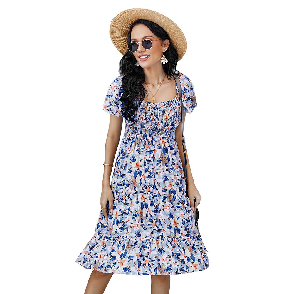 YESFASHION Bohemian Print Dress 2022 Summer Short Sleeve Mori Dress