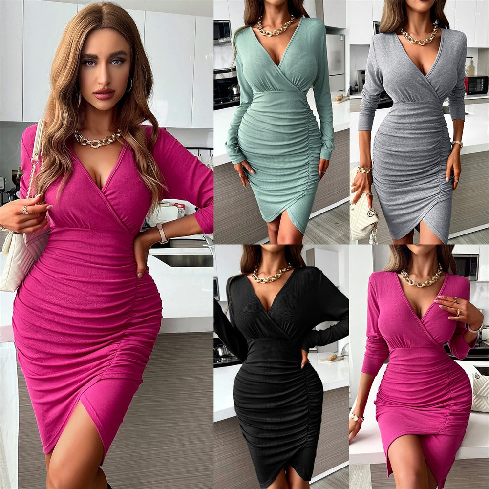 YESFASHION Fashion Knit Dress Casual Sexy All-match Dress