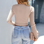 YESFASHION Solid Color Knit Cutout Top 2022 Winter Versatile T-shirt