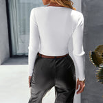 YESFASHION Solid Color Knit Cutout Top 2022 Winter Versatile T-shirt