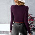 YESFASHION Solid Color Knit Cutout Top 2022 Winter Versatile T-shirt