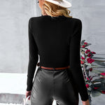 YESFASHION Solid Color Knit Cutout Top 2022 Winter Versatile T-shirt