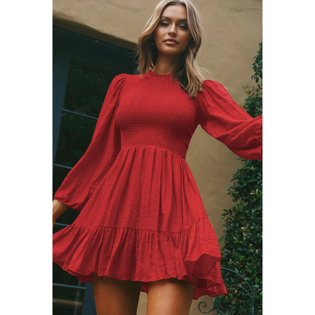 YESFASHION New Women Autumn Long Sleeve Ruffle Dress