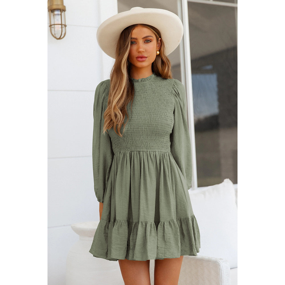 YESFASHION New Women Autumn Long Sleeve Ruffle Dress