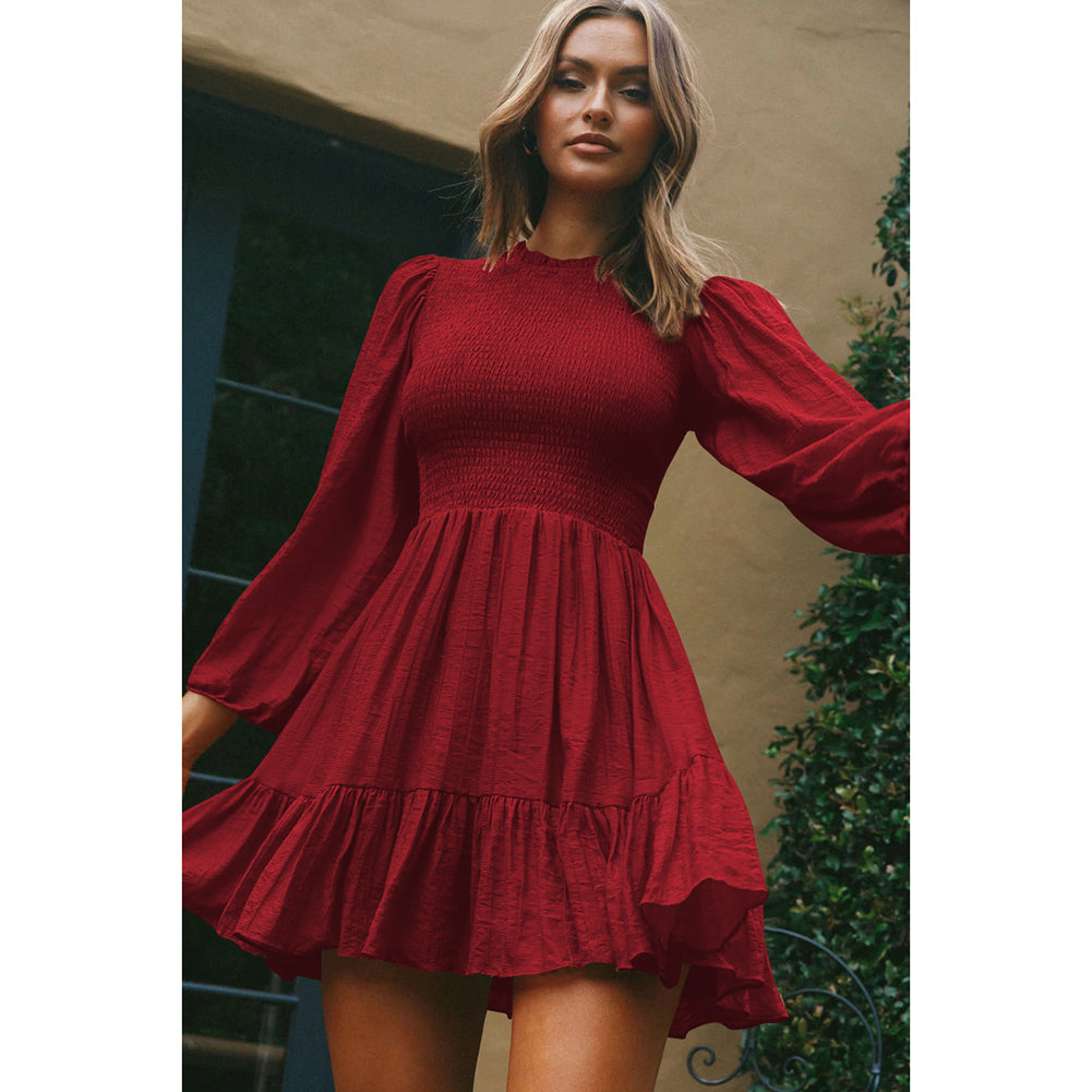 YESFASHION New Women Autumn Long Sleeve Ruffle Dress