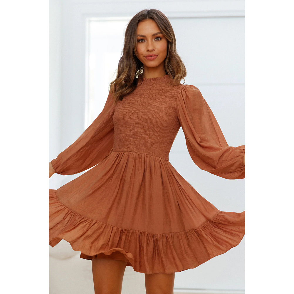 YESFASHION New Women Autumn Long Sleeve Ruffle Dress