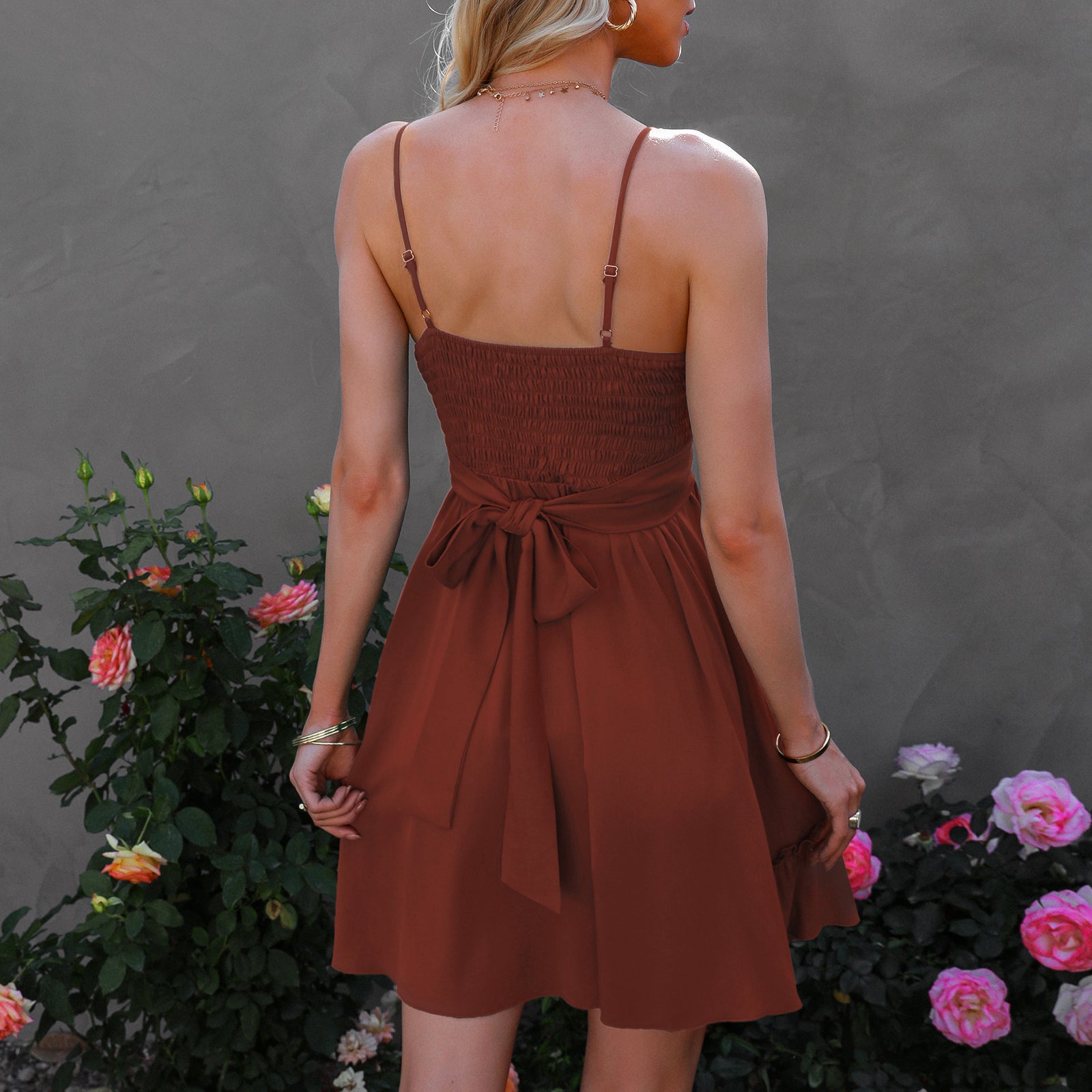 YESFASHION Women Ruffled Suspender Dress