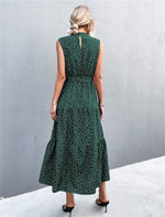 YESFASHION Belt Tie Knot Sleeveless Dotted Ladies Dress