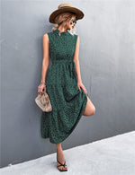 YESFASHION Belt Tie Knot Sleeveless Dotted Ladies Dress