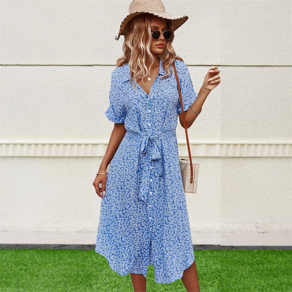 YESFASHION Button Waist Strap Slit Parent-child Summer Dress