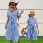 YESFASHION Button Waist Strap Slit Parent-child Summer Dress