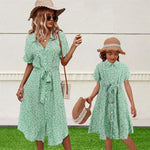 YESFASHION Button Waist Strap Slit Parent-child Summer Dress