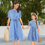 YESFASHION Button Waist Strap Slit Parent-child Summer Dress