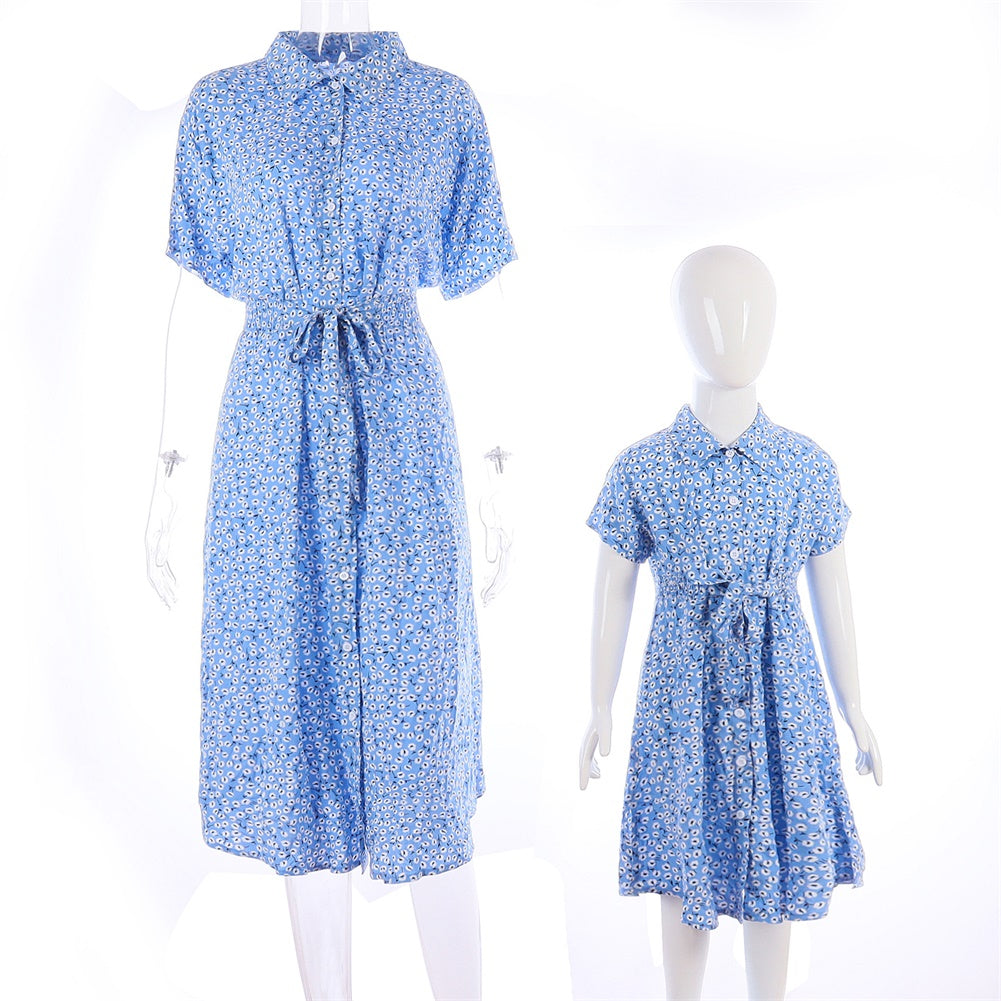 YESFASHION Button Waist Strap Slit Parent-child Summer Dress