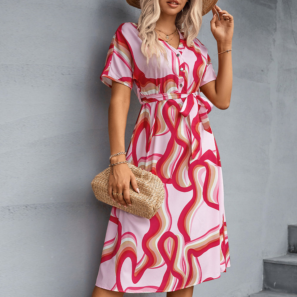 YESFASHION Women Clothing Short Sleeve Thin Dress