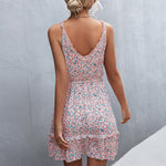 YESFASHION 2023 New Hot Sale V-neck Tie Ruffle Floral Sling Dress