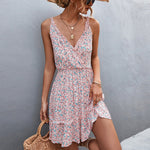YESFASHION 2023 New Hot Sale V-neck Tie Ruffle Floral Sling Dress