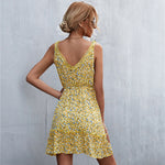YESFASHION 2023 New Hot Sale V-neck Tie Ruffle Floral Sling Dress