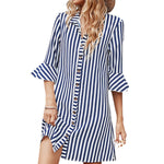 YESFASHION Women Spring New Single-breasted Striped Dress