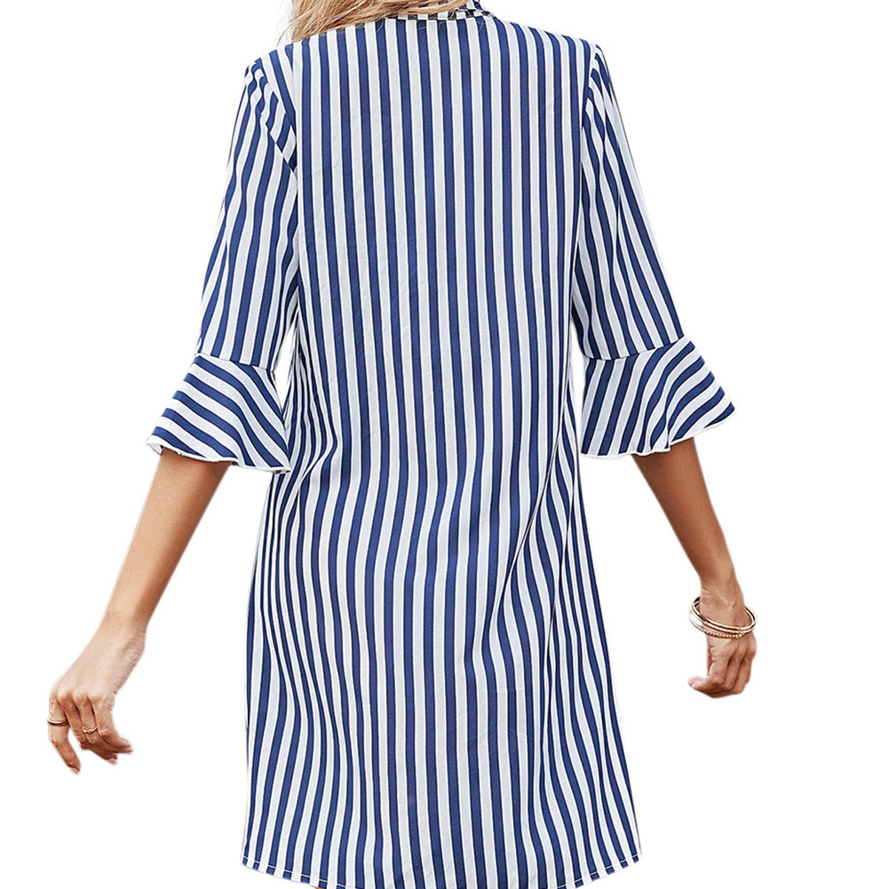 YESFASHION Women Spring New Single-breasted Striped Dress