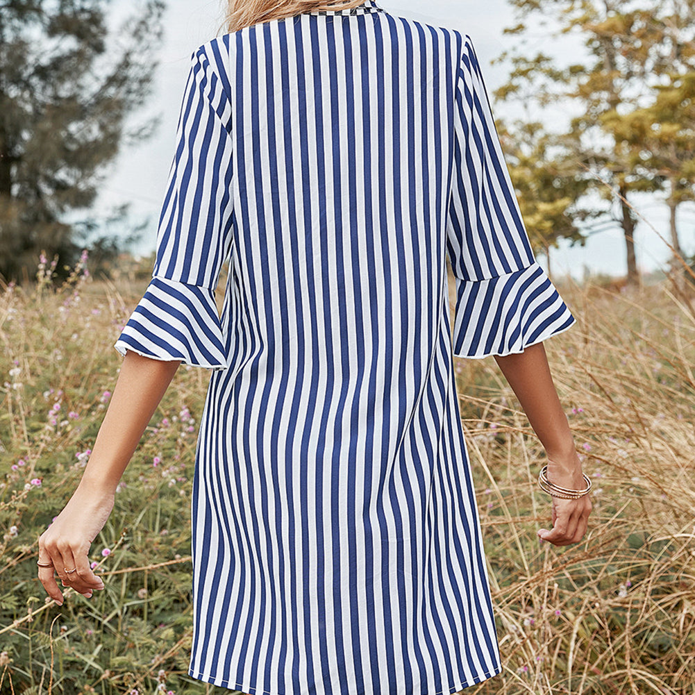 YESFASHION Women Spring New Single-breasted Striped Dress